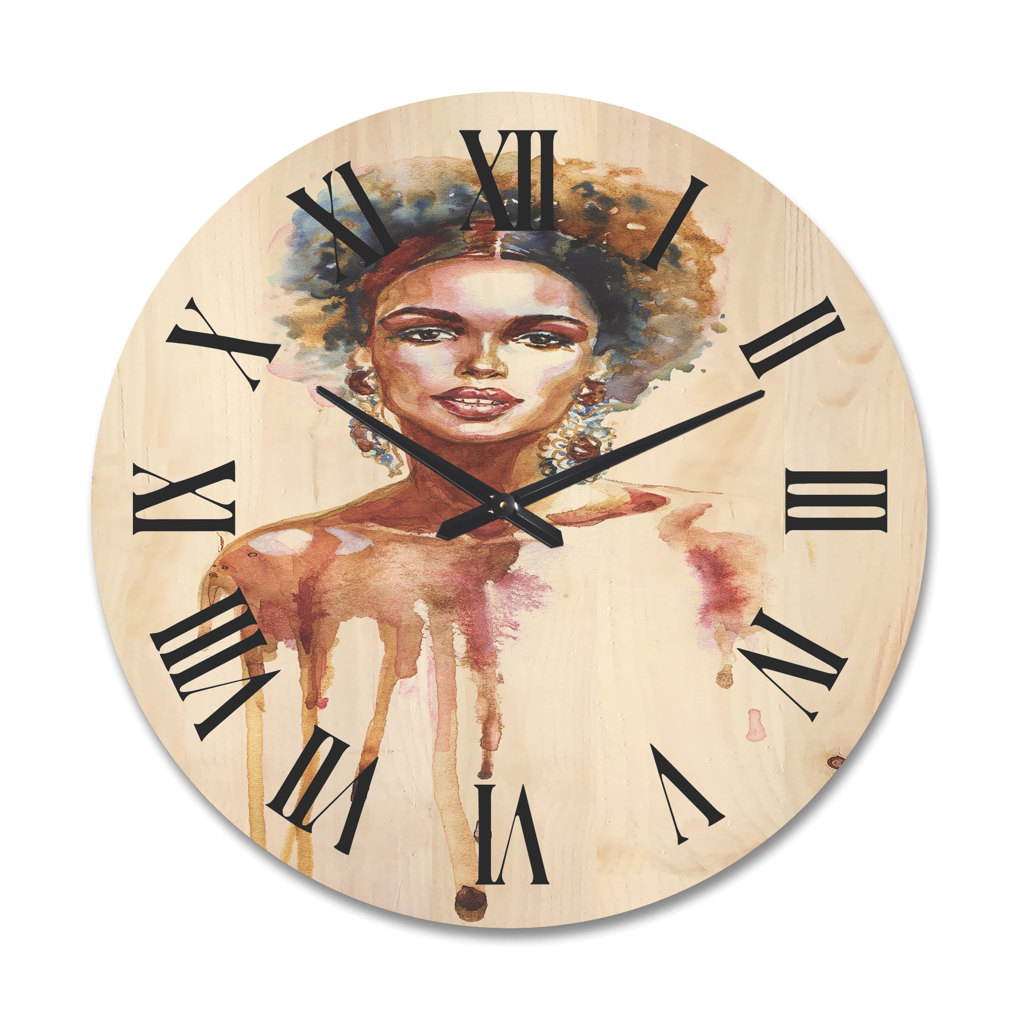 Designart 'Portrait of Afro American Woman XIII' Modern Wood Wall Clock
