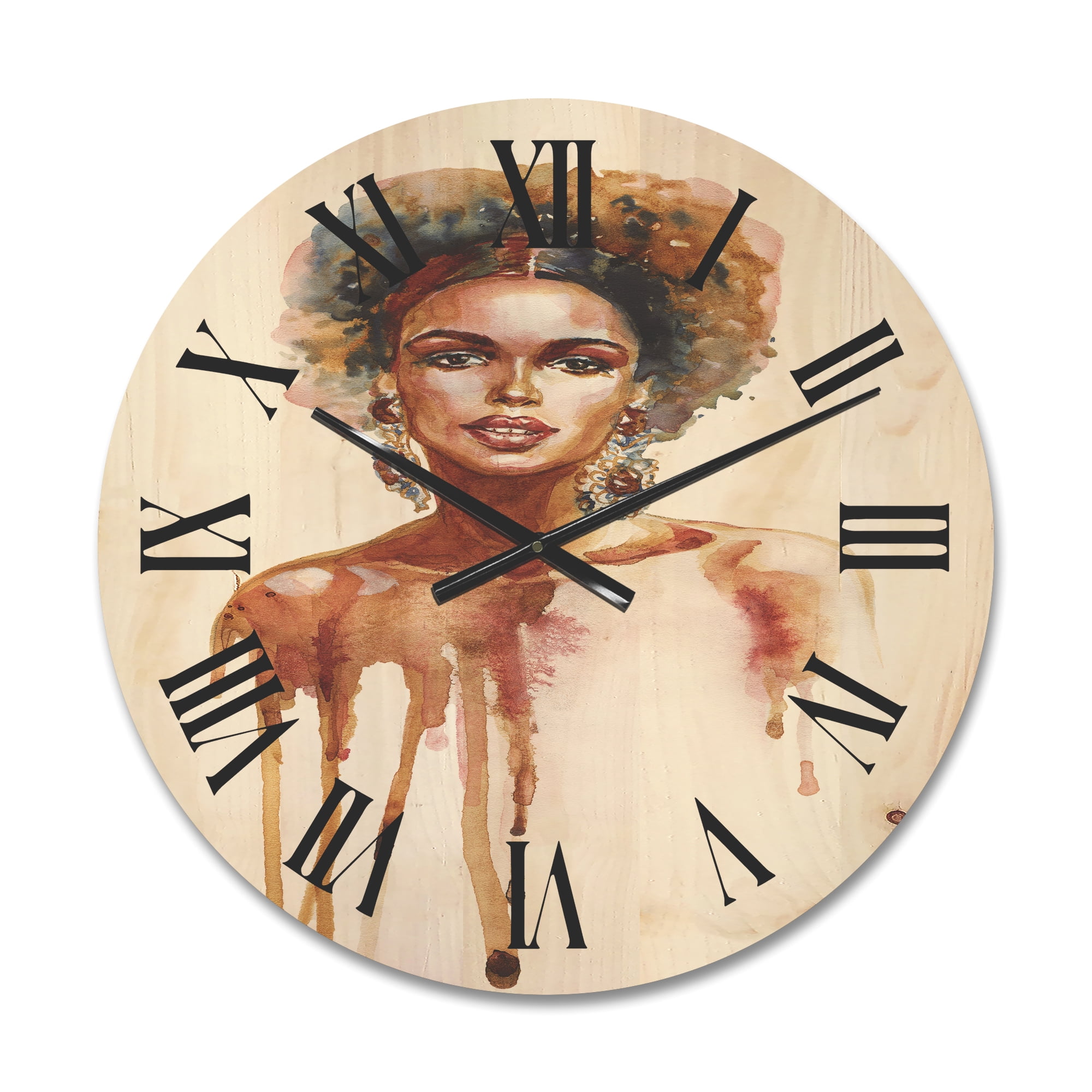 Designart 'Portrait of Afro American Woman XIII' Modern Wood Wall Clock
