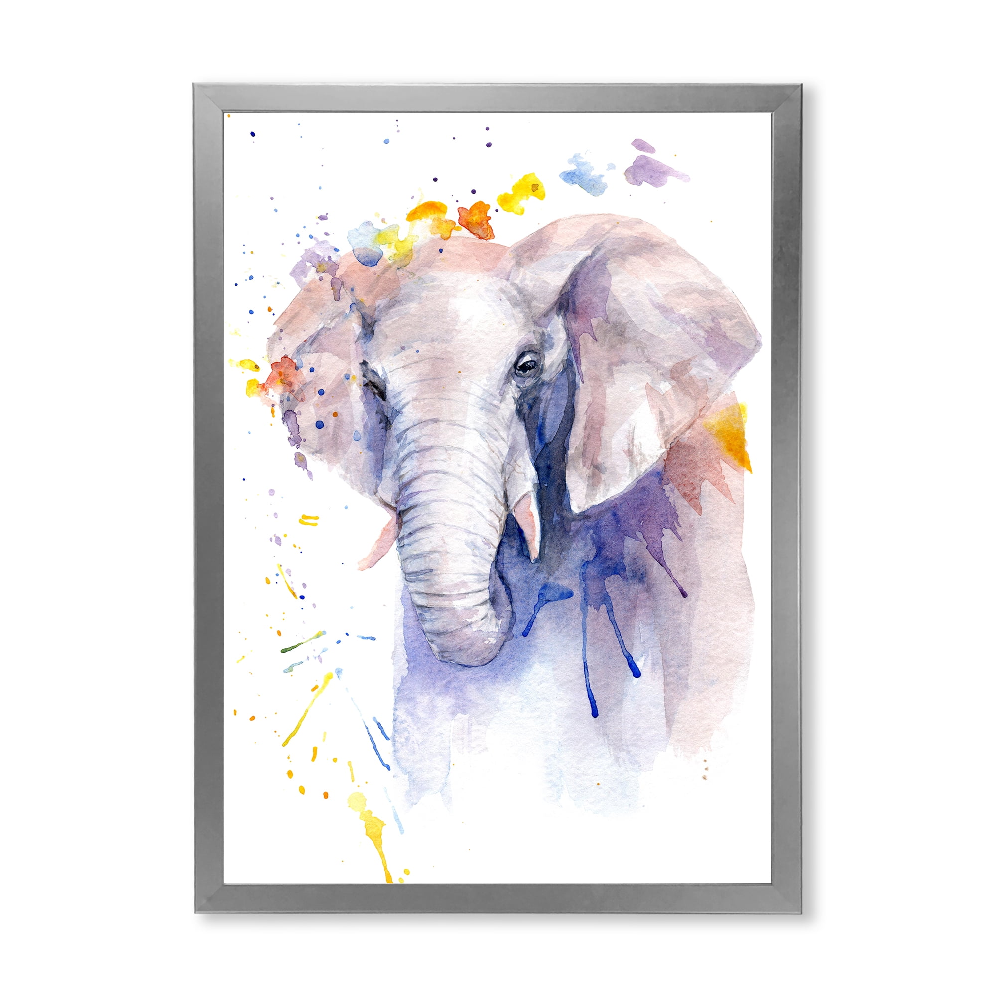 Designart 'Portrait of An Elephant Yellow and Blue Strokes' Farmhouse Framed Art Print