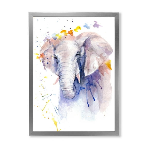 Designart 'Portrait of An Elephant Yellow and Blue Strokes' Farmhouse Framed Art Print