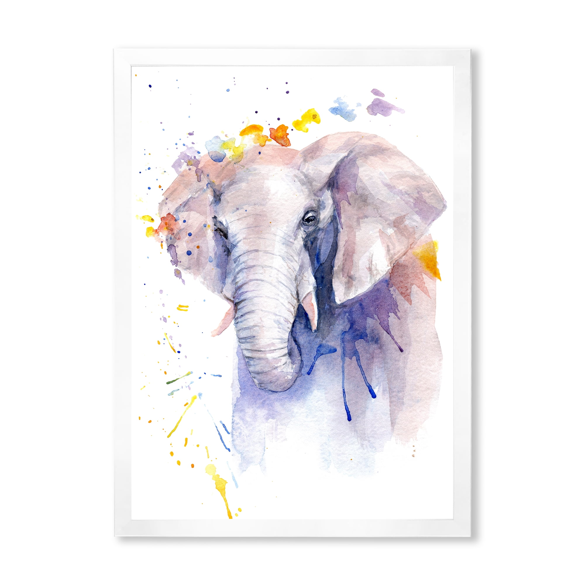 Designart 'Portrait of An Elephant Yellow and Blue Strokes' Farmhouse Framed Art Print