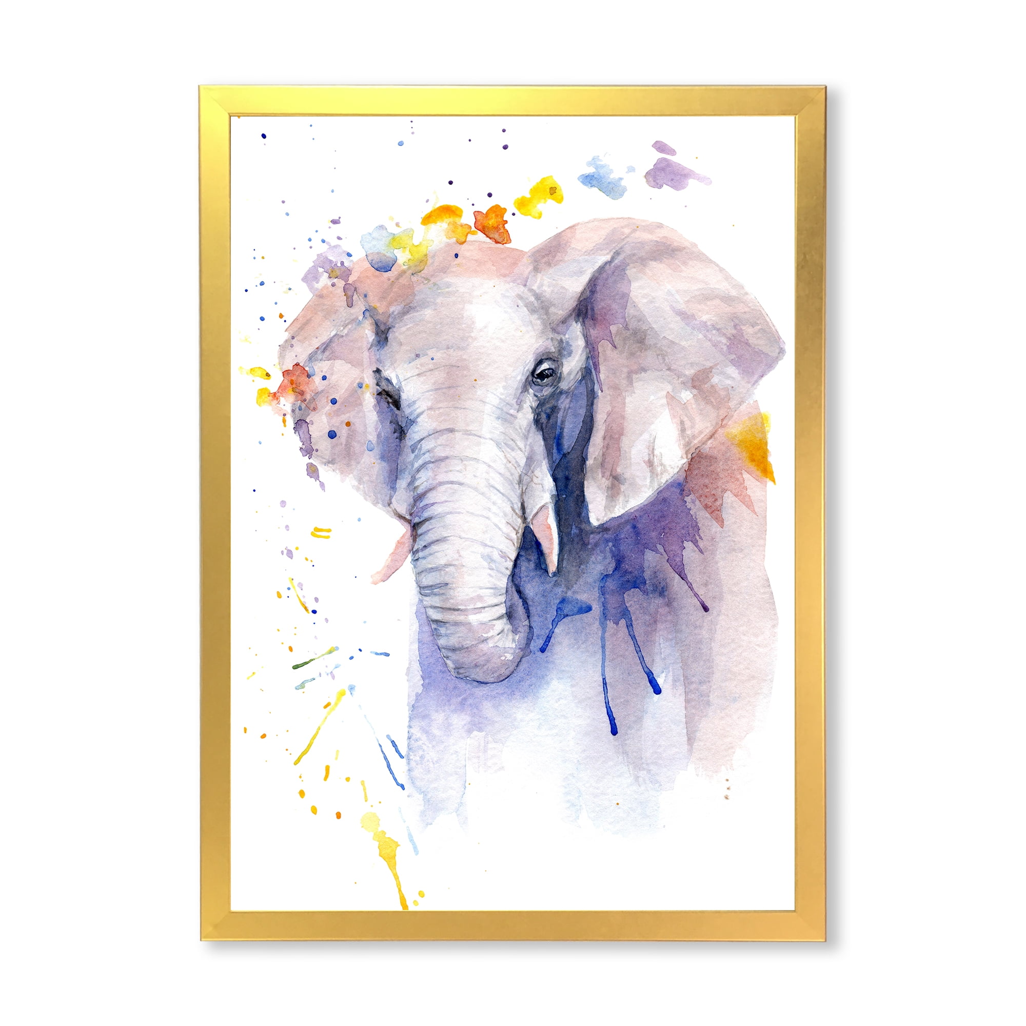 Designart 'Portrait of An Elephant Yellow and Blue Strokes' Farmhouse Framed Art Print
