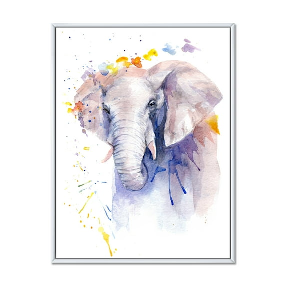 Designart 'Portrait of An Elephant Yellow and Blue Strokes' Farmhouse Framed Canvas Wall Art Print
