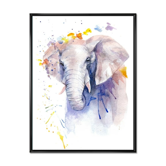 Designart 'Portrait of An Elephant Yellow and Blue Strokes' Farmhouse Framed Canvas Wall Art Print