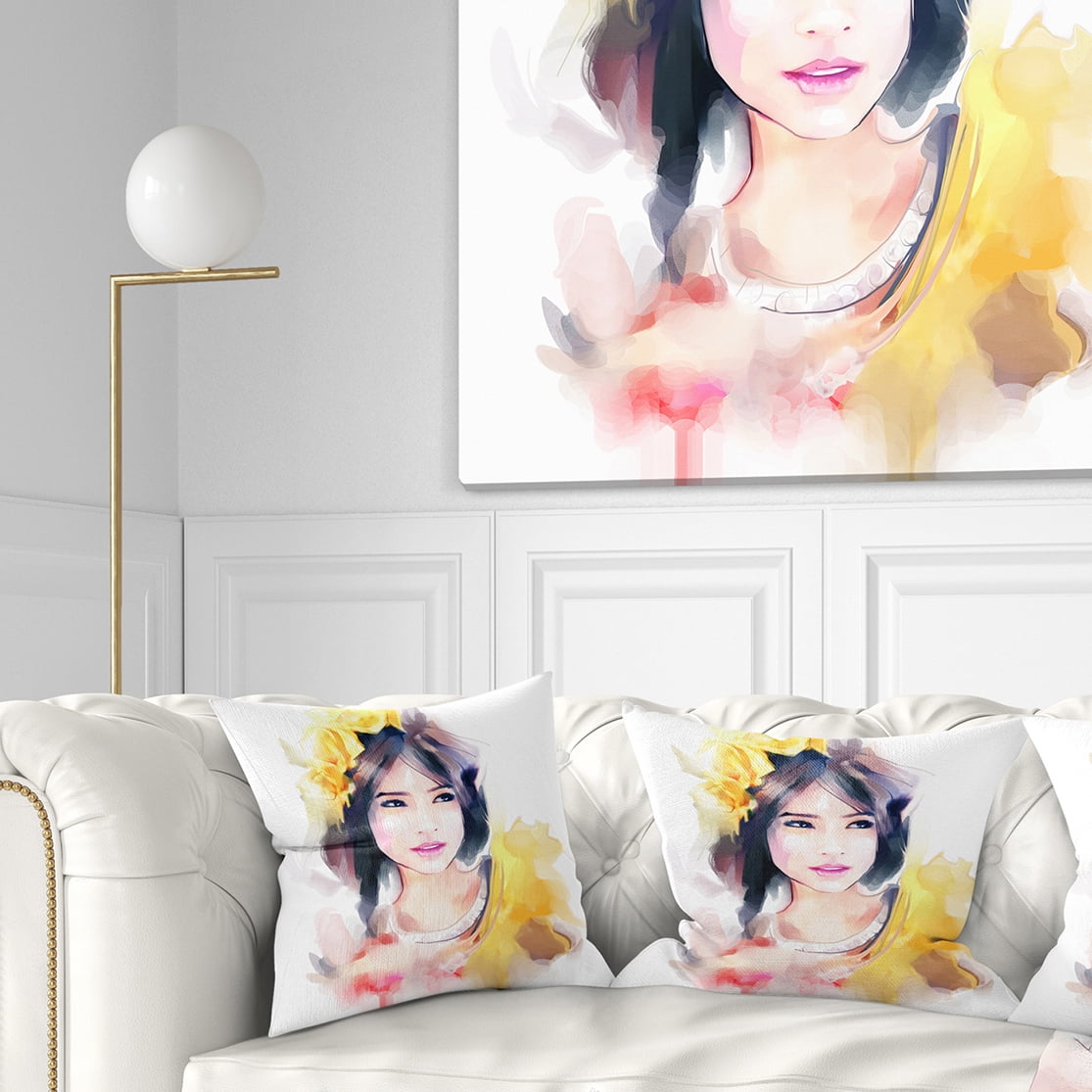 Designart Portrait of Beautiful Girl - Contemporary Throw Pillow - 18x18