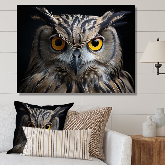 Designart "Portrait of Black and White Owl" Animals Wall Art Living Room