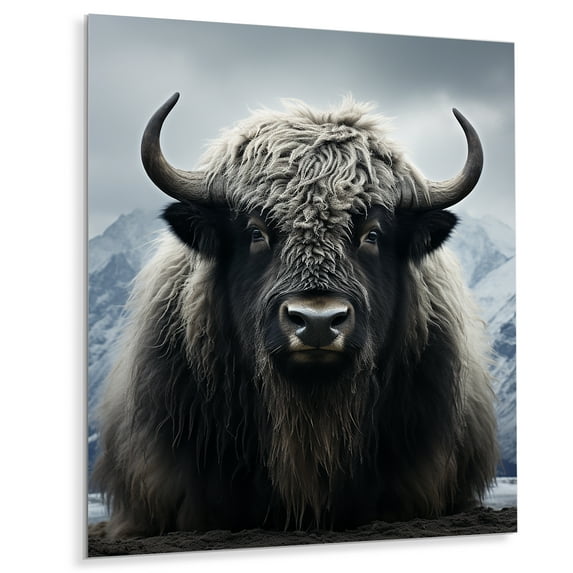 Designart "Portrait of Black and White Yaks III" Animals Metal Wall Art