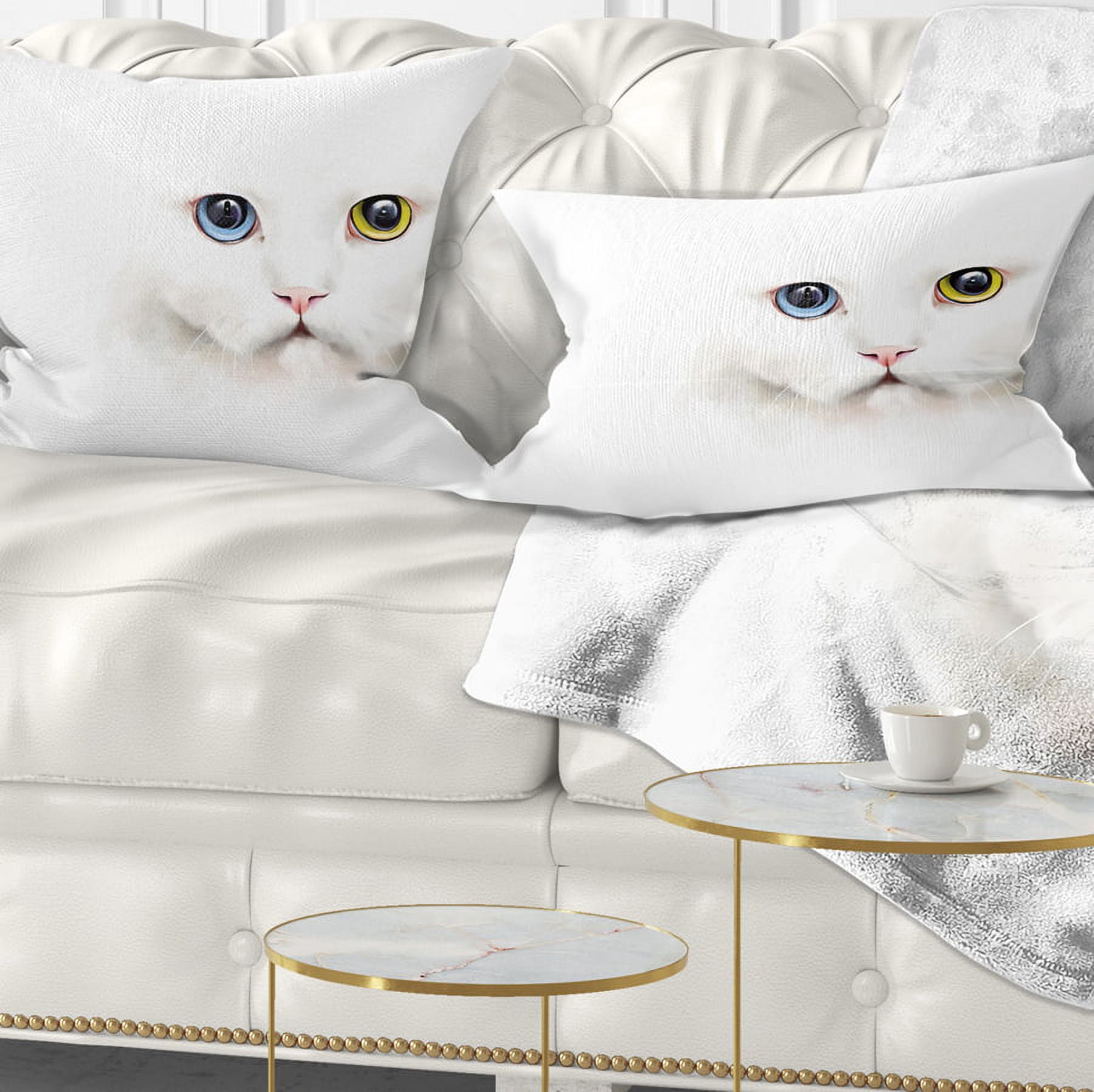 Designart Portrait of Cute White Kitten - Animal Throw Pillow - 12x20