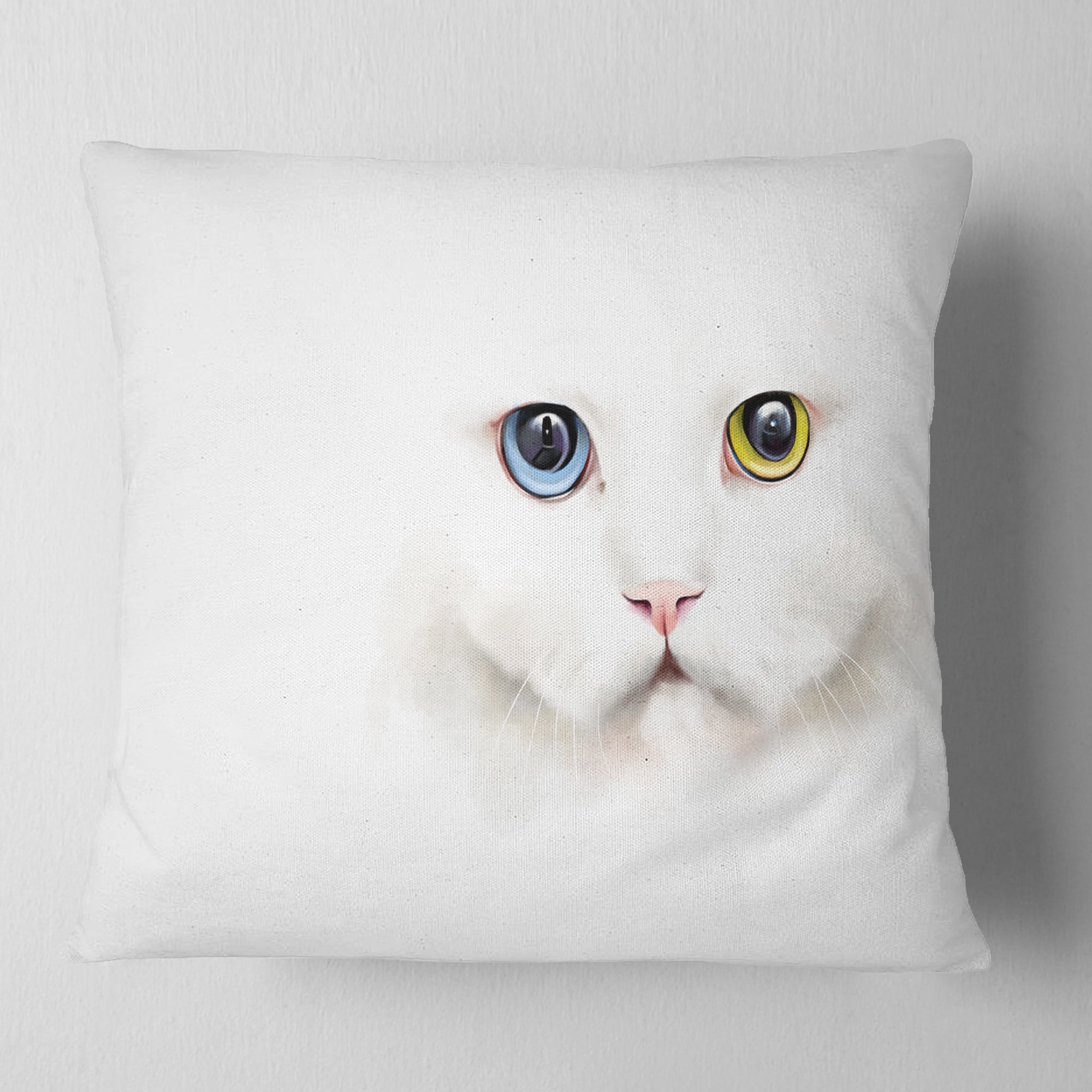 Designart Portrait of Cute White Kitten - Animal Throw Pillow - 16x16