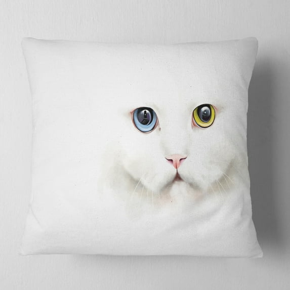 Designart Portrait of Cute White Kitten - Animal Throw Pillow - 18x18