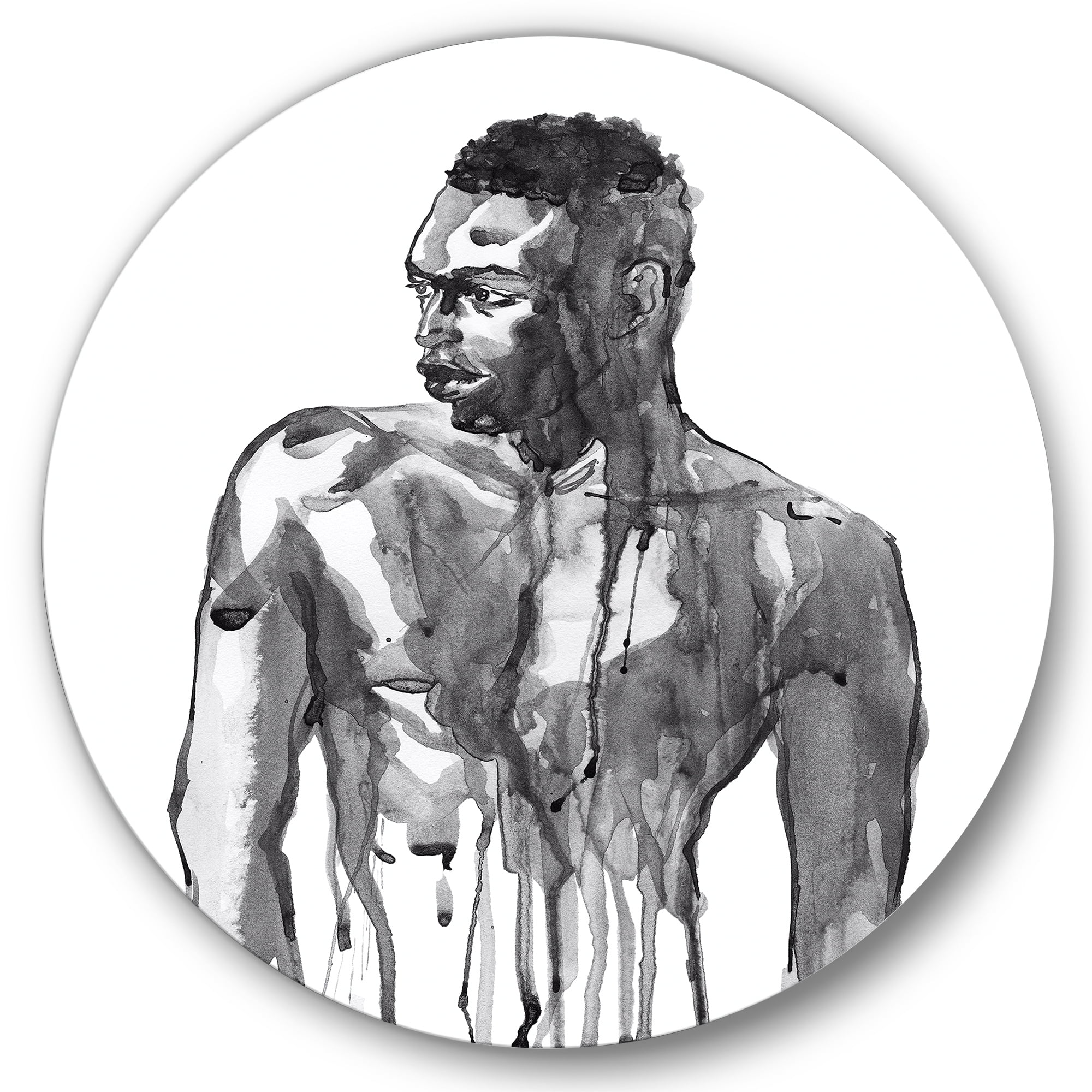 Designart 'Portrait of Handsome African Man On White I' Modern Circle Metal Wall Art 29x29 - Disc of 29