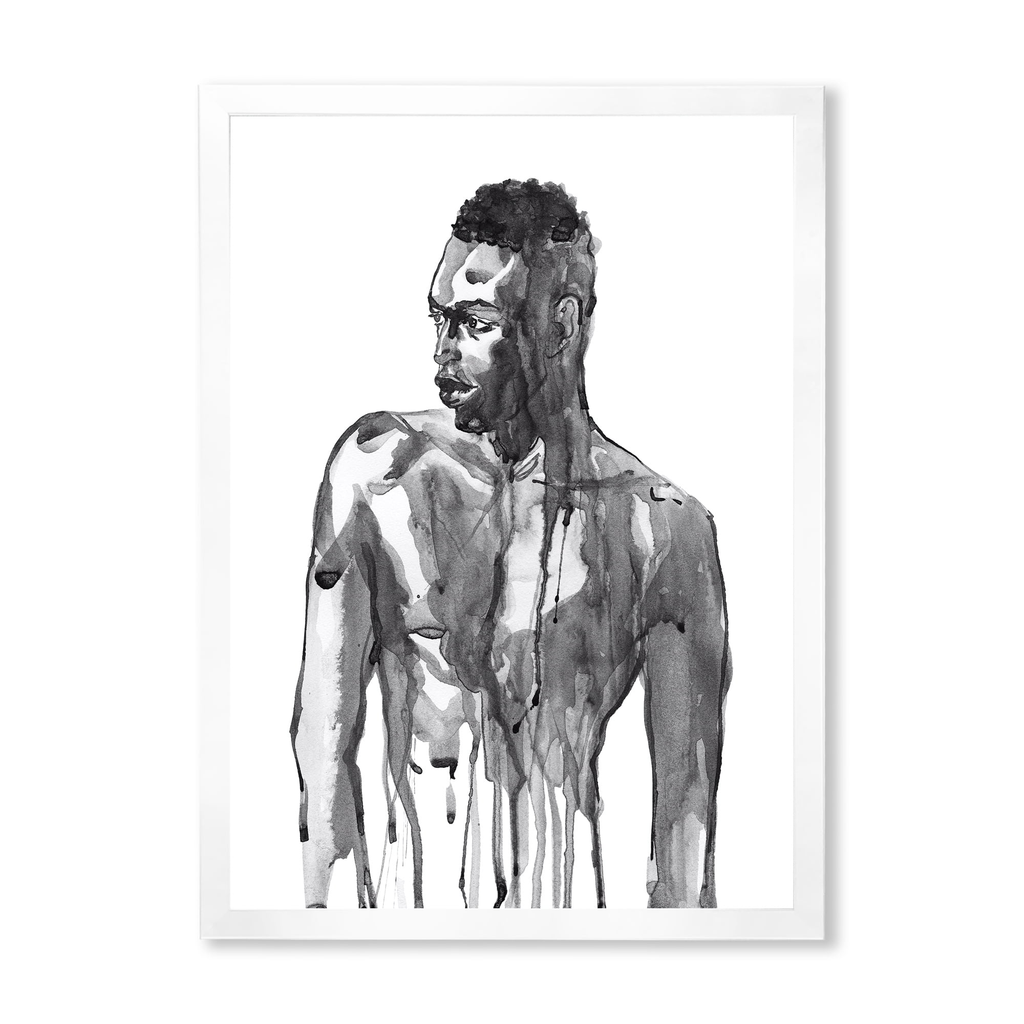 Designart 'Portrait of Handsome African Man On White I' Modern Framed Art Print