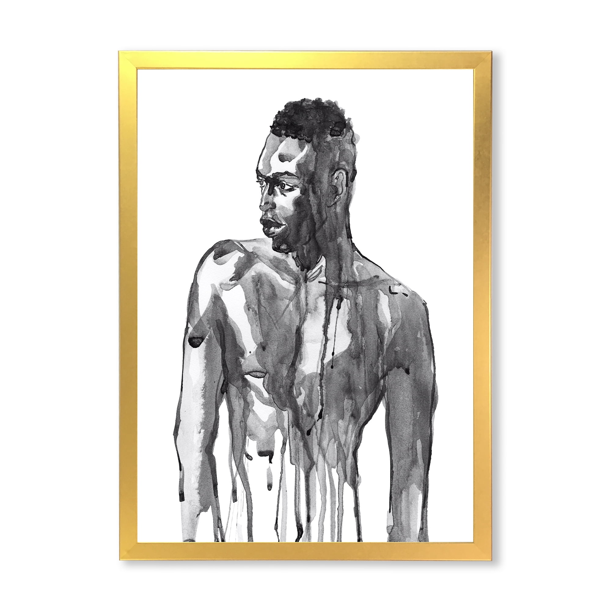 Designart 'Portrait of Handsome African Man On White I' Modern Framed Art Print