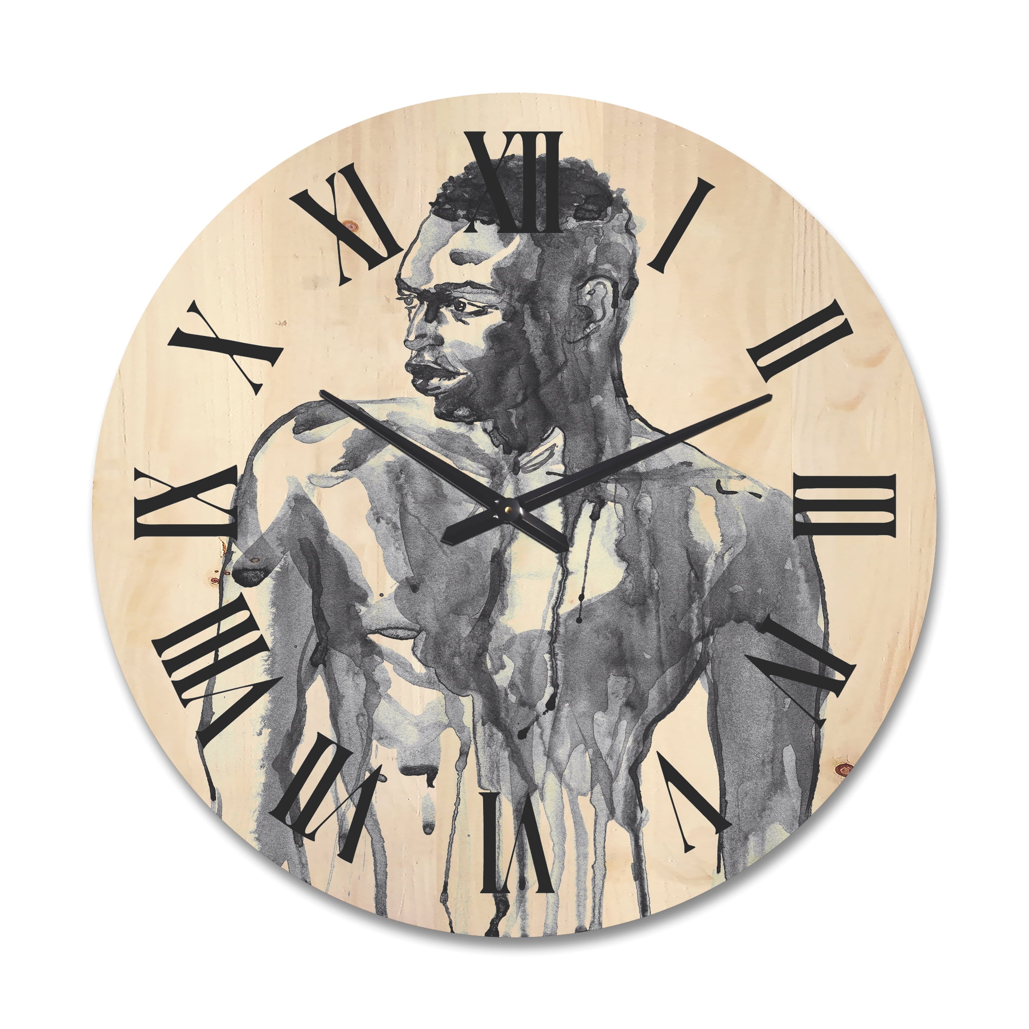 Designart 'Portrait of Handsome African Man On White I' Modern Wood Wall Clock