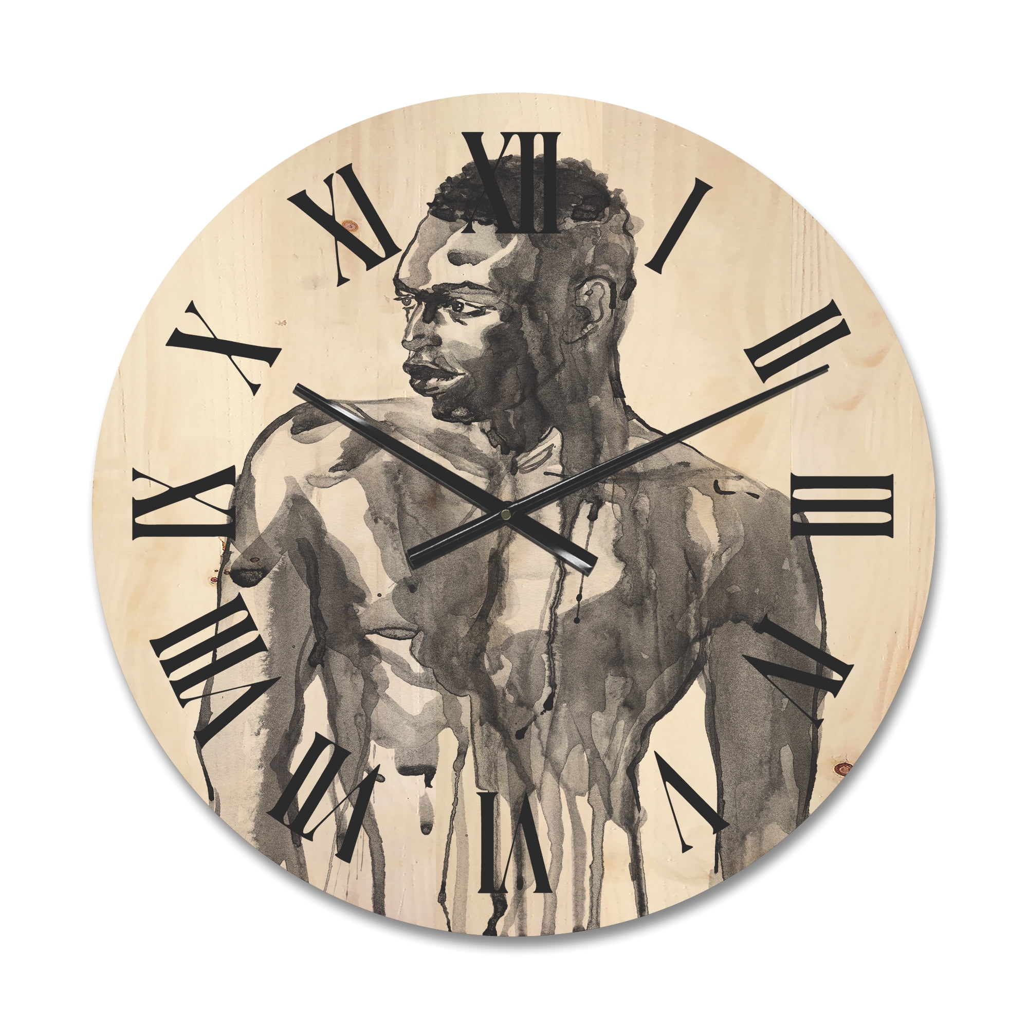 Designart 'Portrait of Handsome African Man On White I' Modern Wood Wall Clock