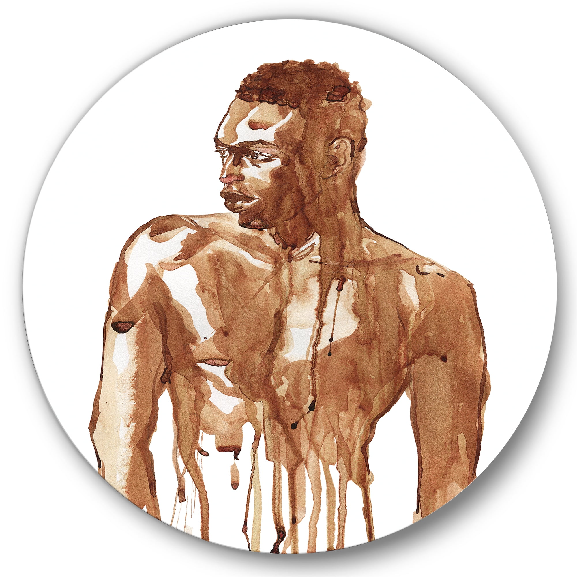 Designart 'Portrait of Handsome African Man On White II' Modern Circle Metal Wall Art 29x29 - Disc of 29