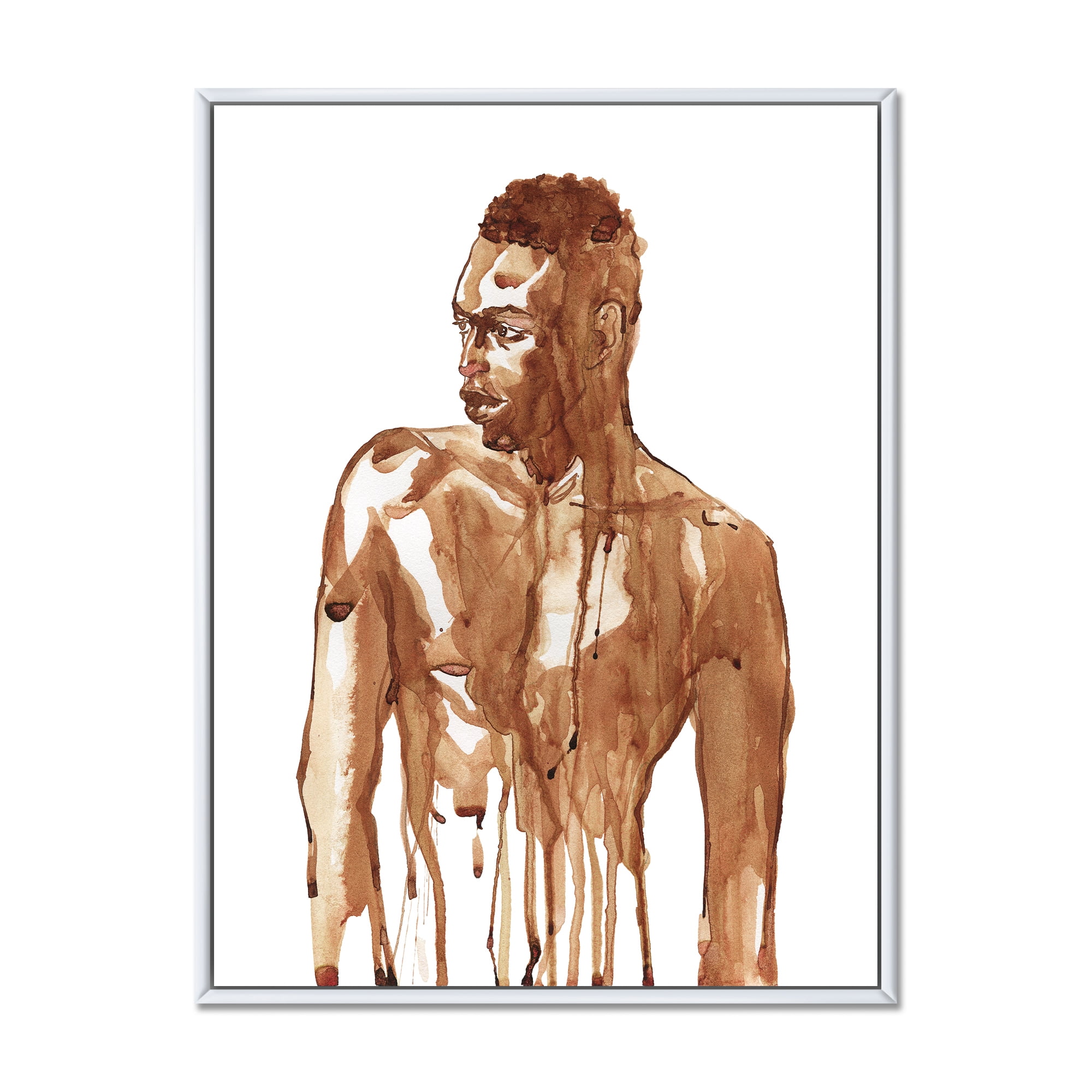 Designart 'Portrait of Handsome African Man On White II' Modern Framed Canvas Wall Art Print