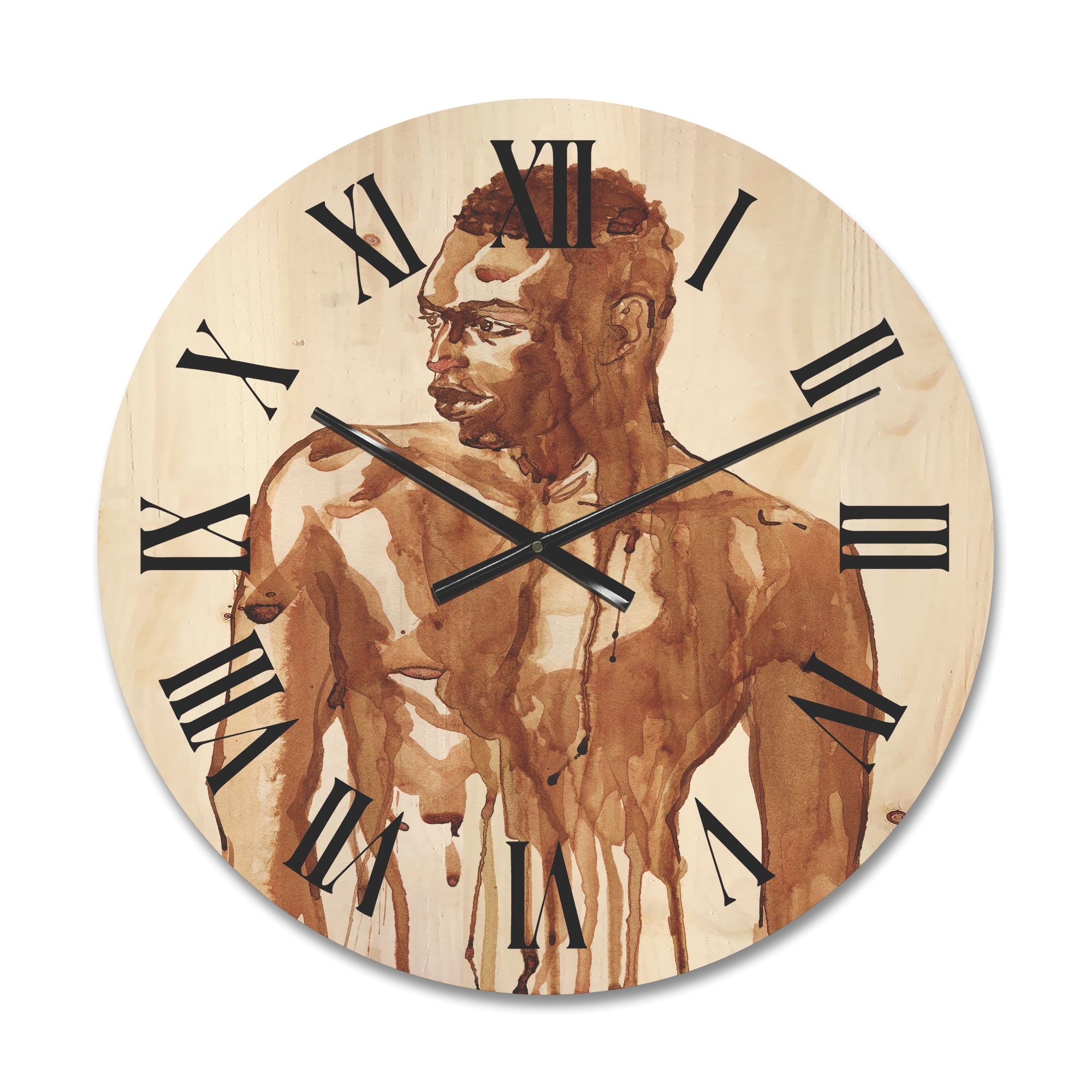 Designart 'Portrait of Handsome African Man On White II' Modern Wood Wall Clock