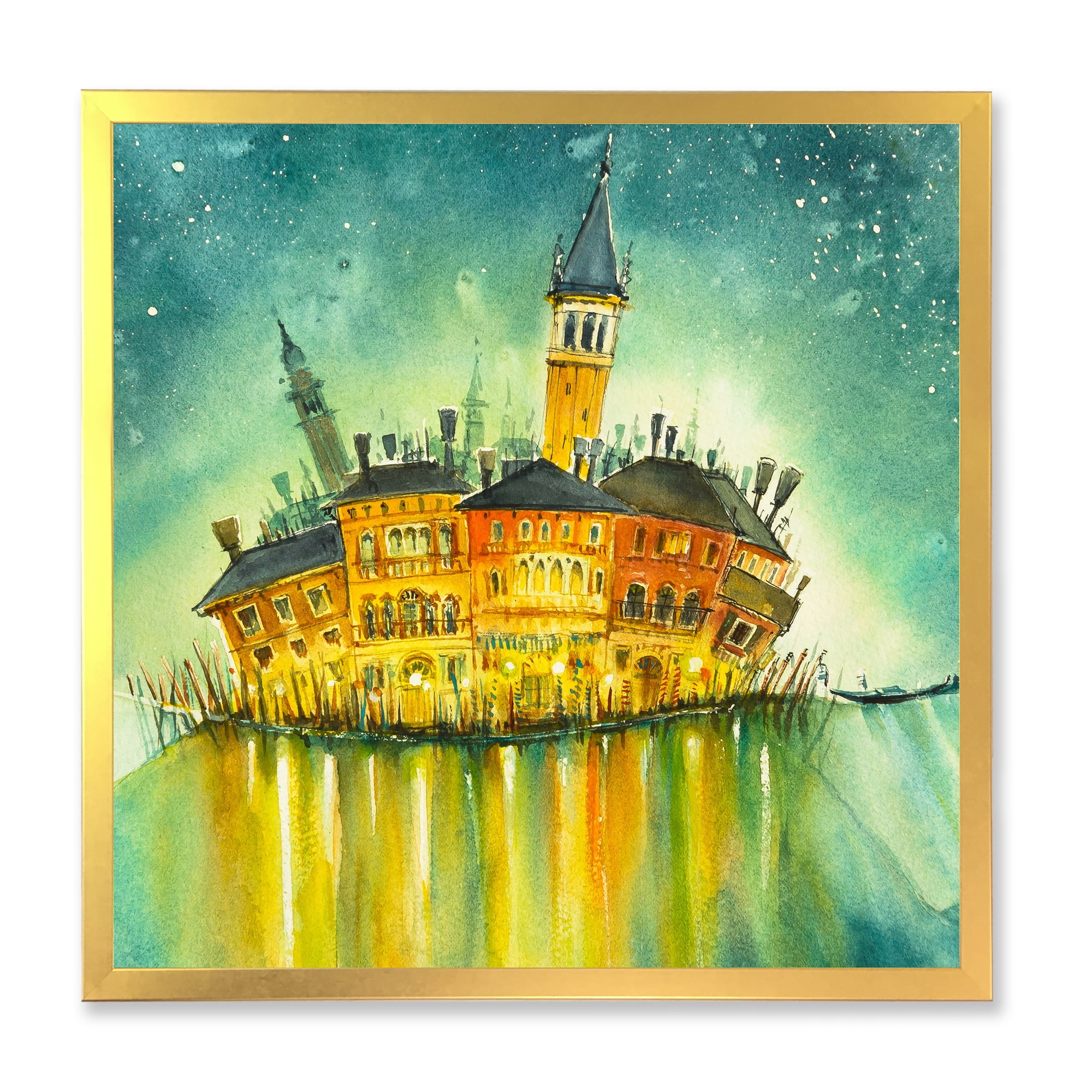 Designart 'Portrait of Idyllic Island of Venice At Night' Modern Framed Art Print