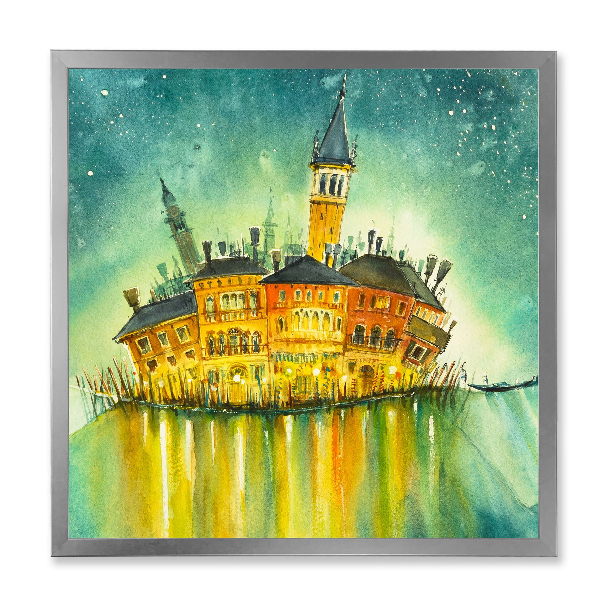 Designart 'Portrait of Idyllic Island of Venice At Night' Modern Framed Art Print