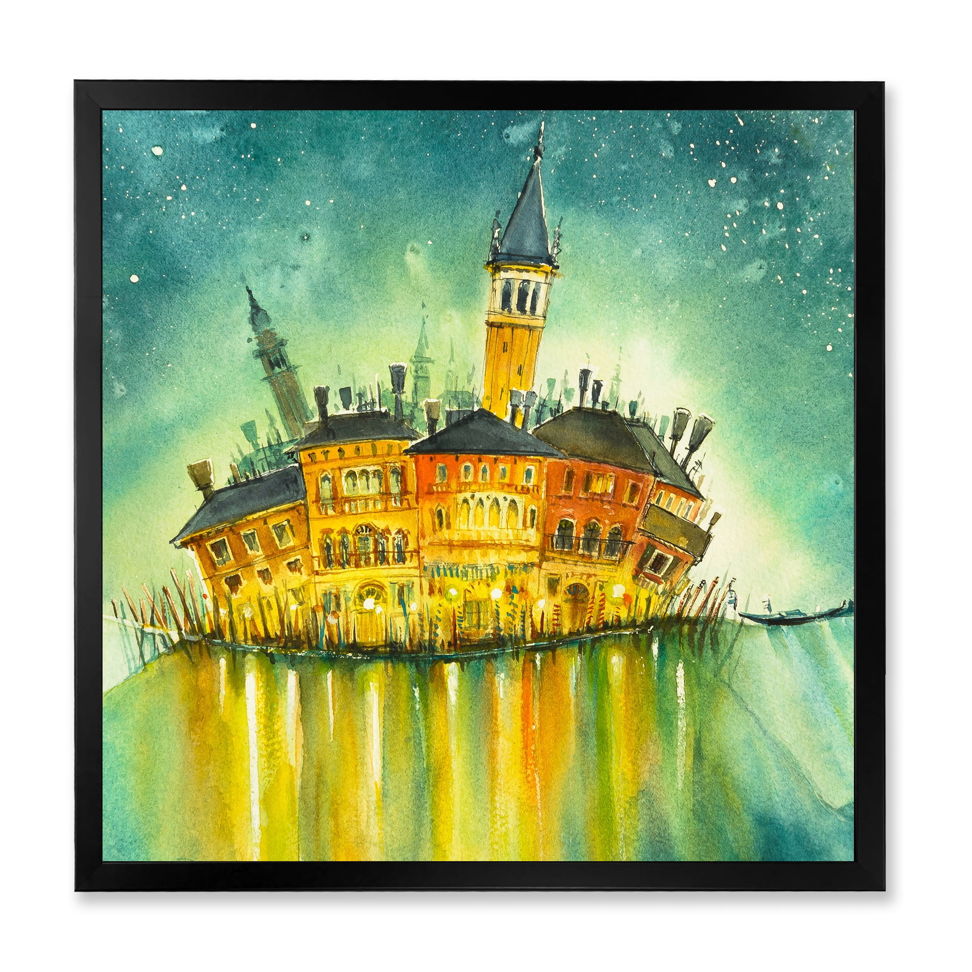 Designart 'Portrait of Idyllic Island of Venice At Night' Modern Framed Art Print