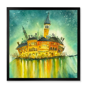 Designart 'Portrait of Idyllic Island of Venice At Night' Modern Framed Art Print