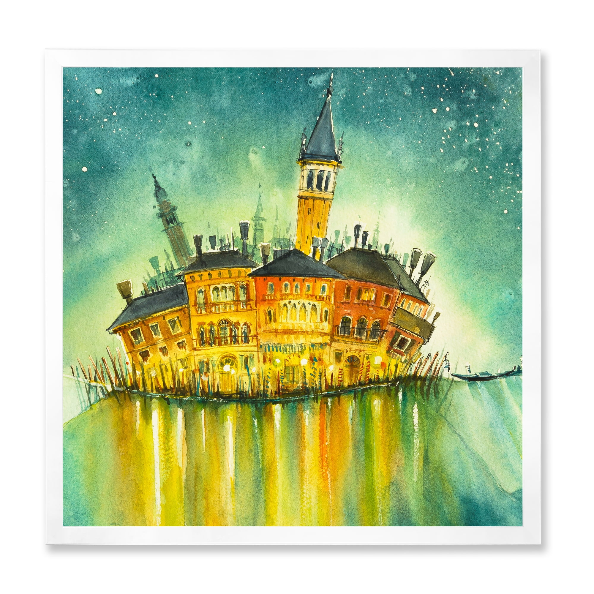 Designart 'Portrait of Idyllic Island of Venice At Night' Modern Framed Art Print