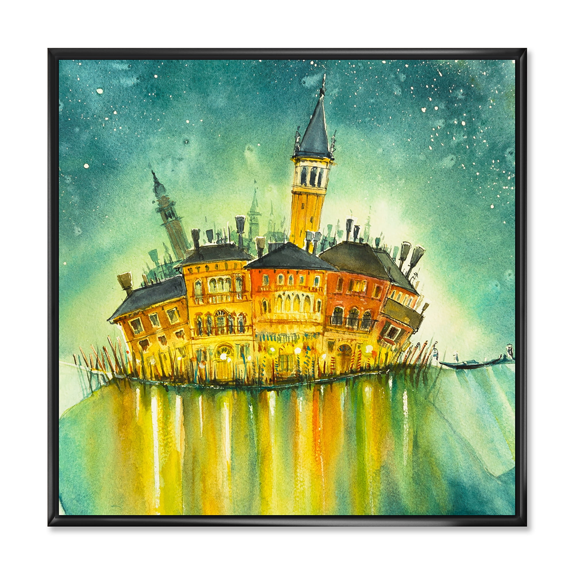 Designart 'Portrait of Idyllic Island of Venice At Night' Modern Framed Canvas Wall Art Print