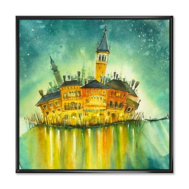 Designart 'Portrait of Idyllic Island of Venice At Night' Modern Framed Canvas Wall Art Print