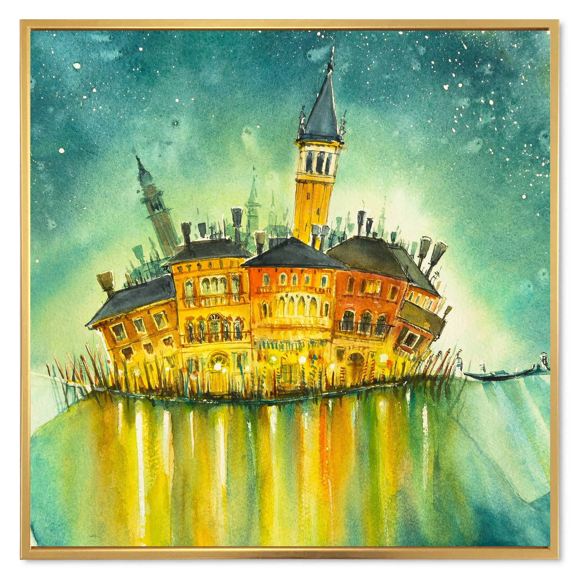 Designart 'Portrait of Idyllic Island of Venice At Night' Modern Framed Canvas Wall Art Print