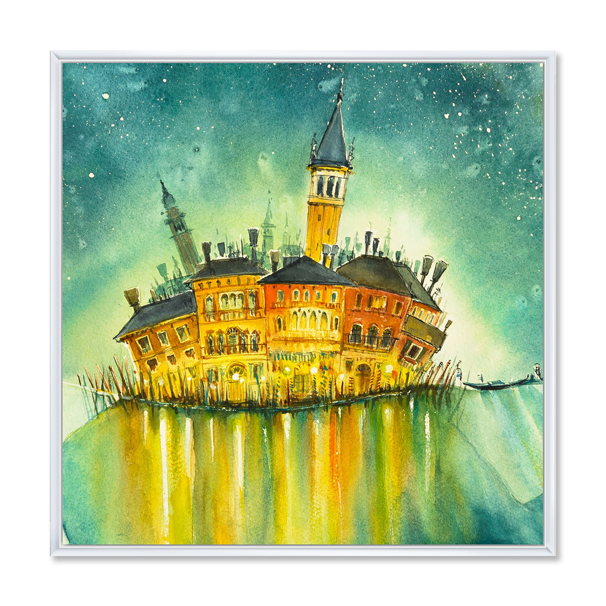 Designart 'Portrait of Idyllic Island of Venice At Night' Modern Framed Canvas Wall Art Print