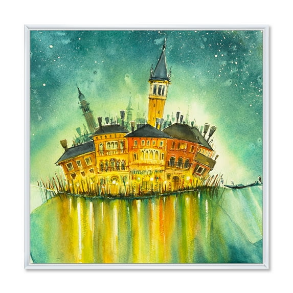 Designart 'Portrait of Idyllic Island of Venice At Night' Modern Framed Canvas Wall Art Print