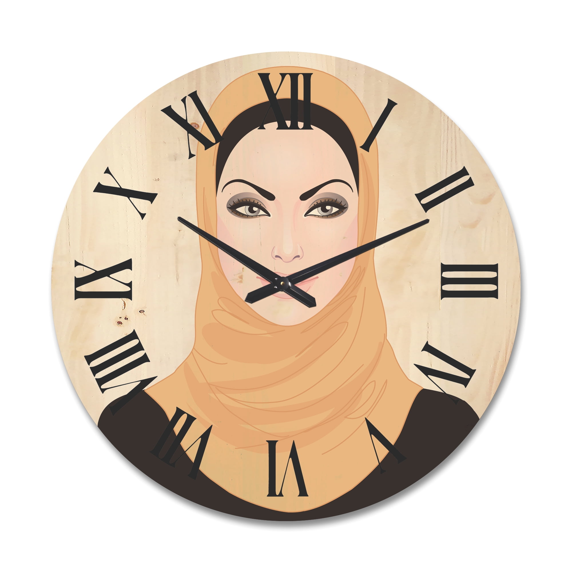 Designart 'Portrait of Muslim Girl In Traditional Hijab' Modern Wood Wall Clock