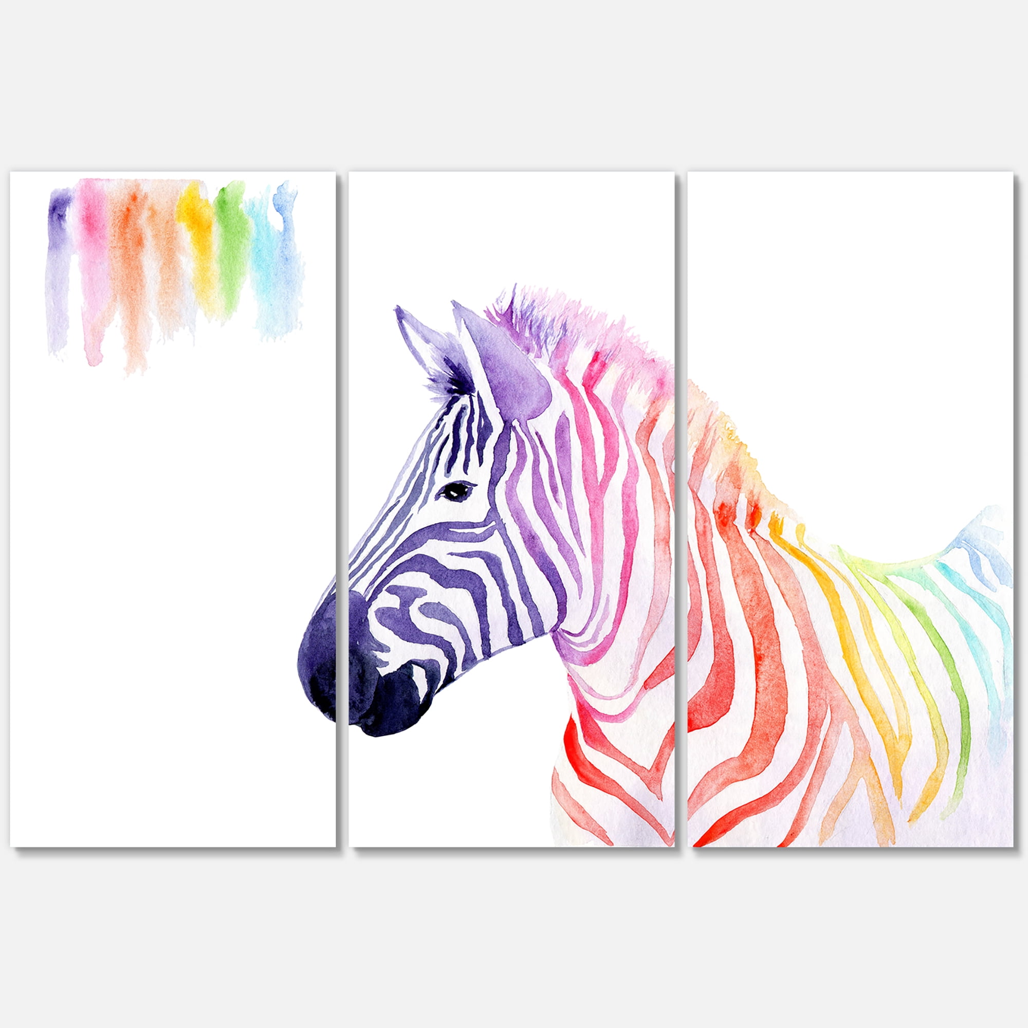 Designart ' Portrait of Rainbow Zebra On White ' Farmhouse Canvas Wall Art Print