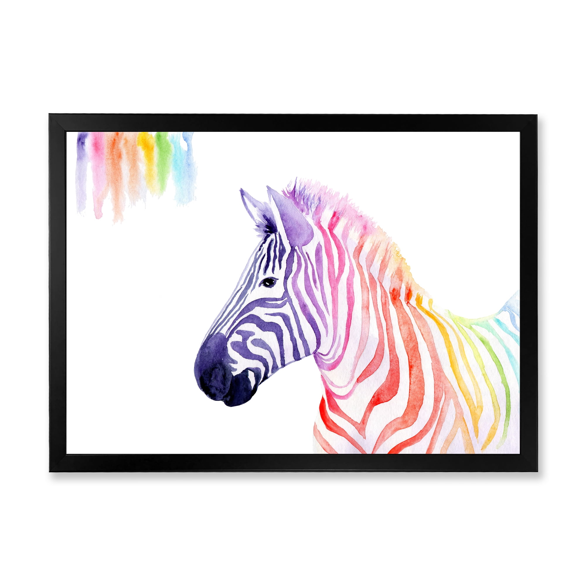Designart 'Portrait of Rainbow Zebra On White' Farmhouse Framed Art Print