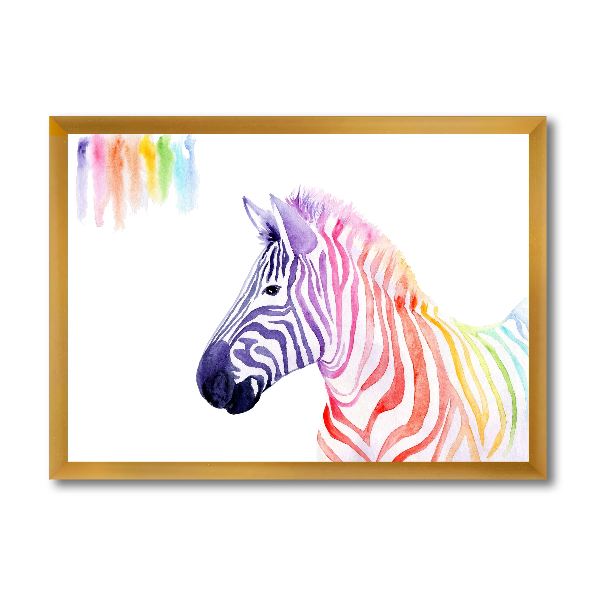 Designart 'Portrait of Rainbow Zebra On White' Farmhouse Framed Art Print