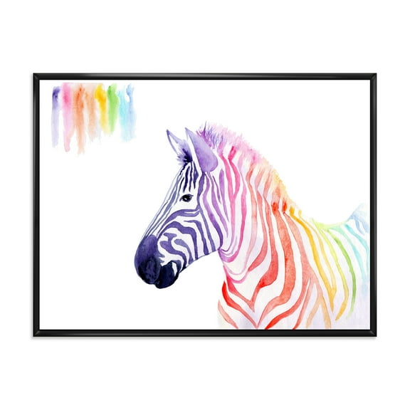 Designart 'Portrait of Rainbow Zebra On White' Farmhouse Framed Canvas Wall Art Print