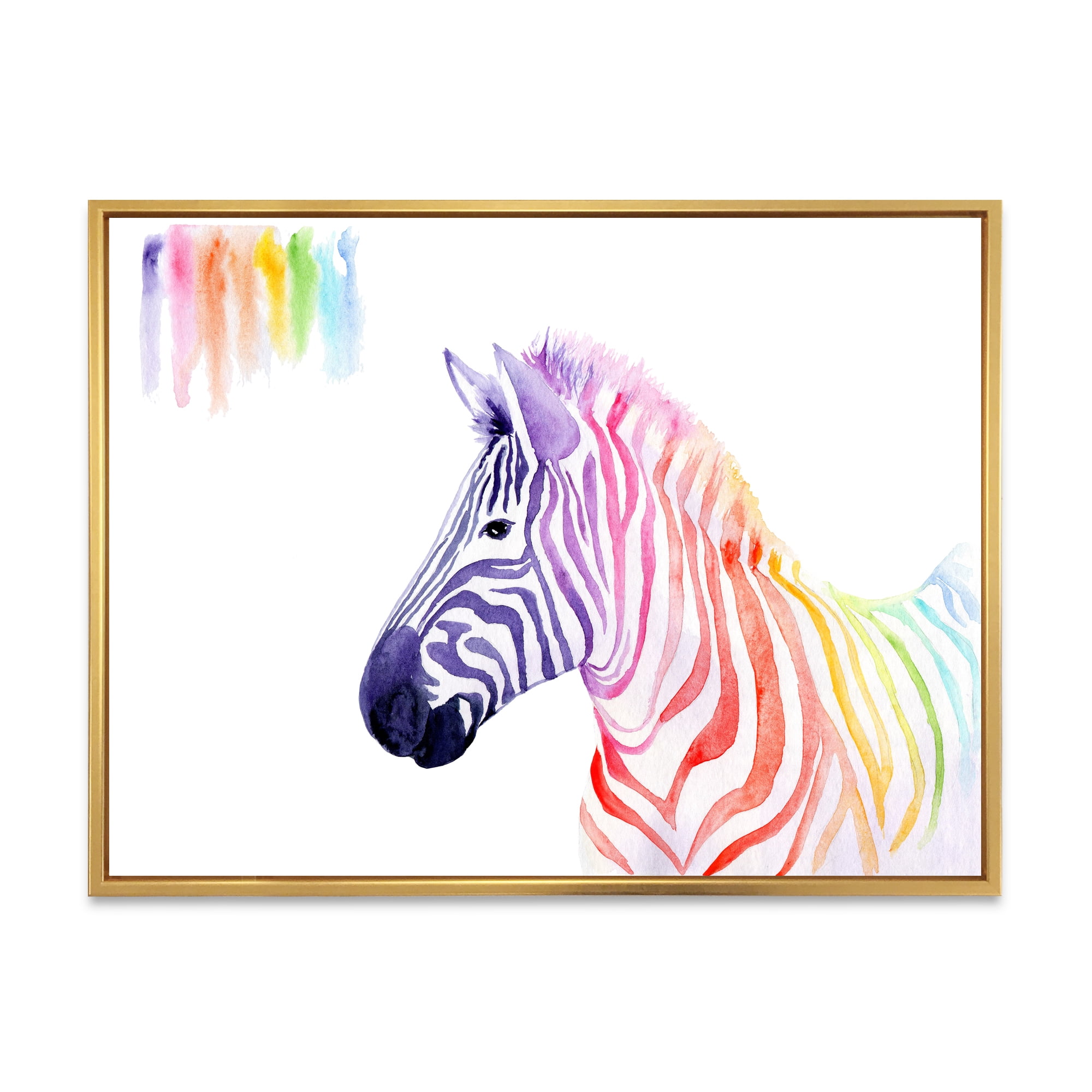 Designart 'Portrait of Rainbow Zebra On White' Farmhouse Framed Canvas Wall Art Print