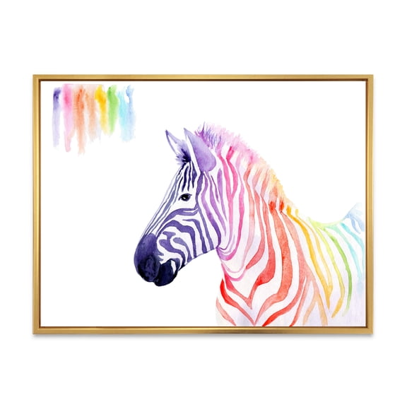 Designart 'Portrait of Rainbow Zebra On White' Farmhouse Framed Canvas Wall Art Print