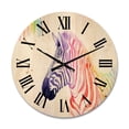thumbnail image 1 of Designart 'Portrait of Rainbow Zebra On White' Farmhouse Wood Wall Clock, 1 of 5