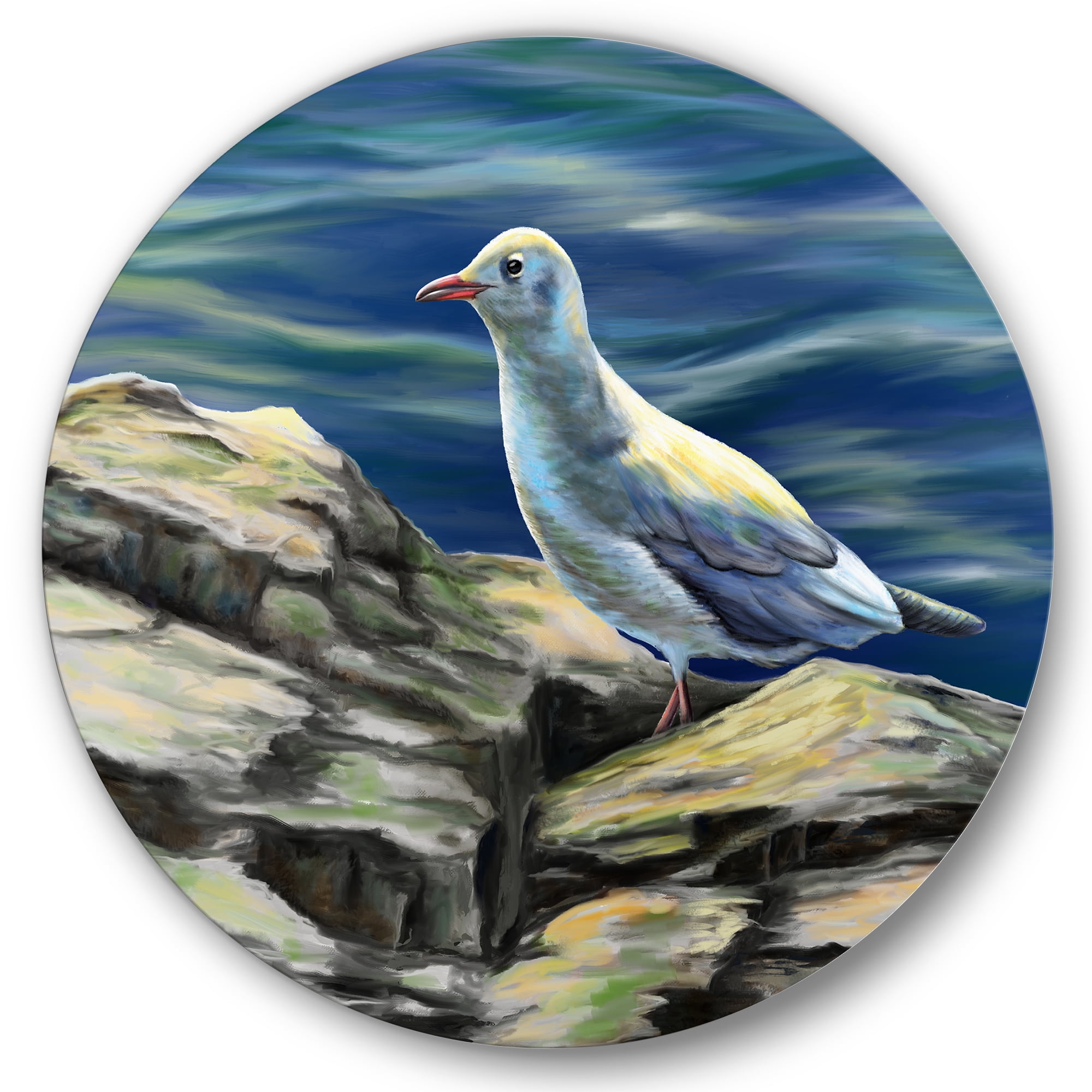 Designart 'Portrait of Seagull Birds By The Sea' Nautical & Coastal Circle Metal Wall Art 11x11 - Disc of 11