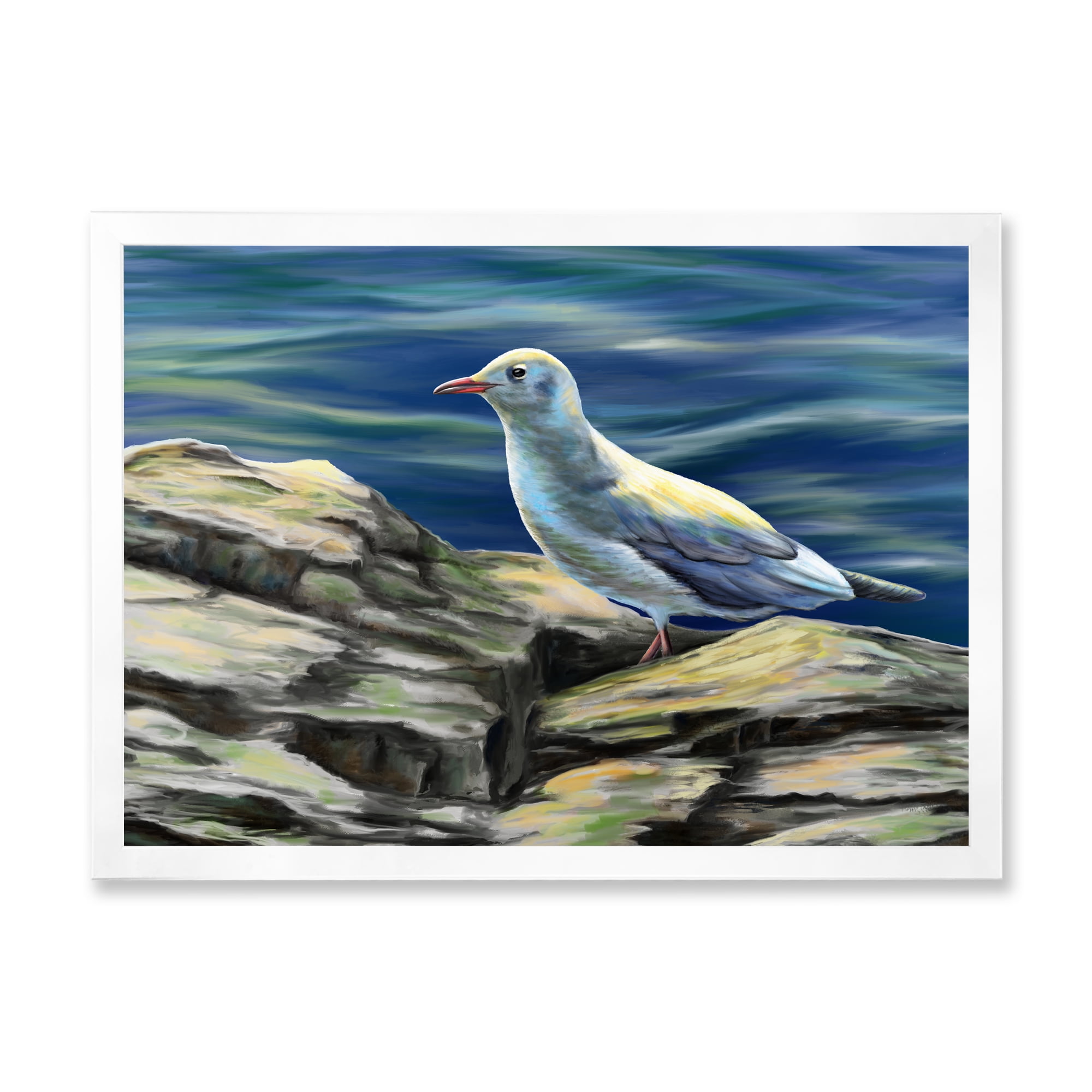 Designart 'Portrait of Seagull Birds By The Sea' Nautical & Coastal Framed Art Print