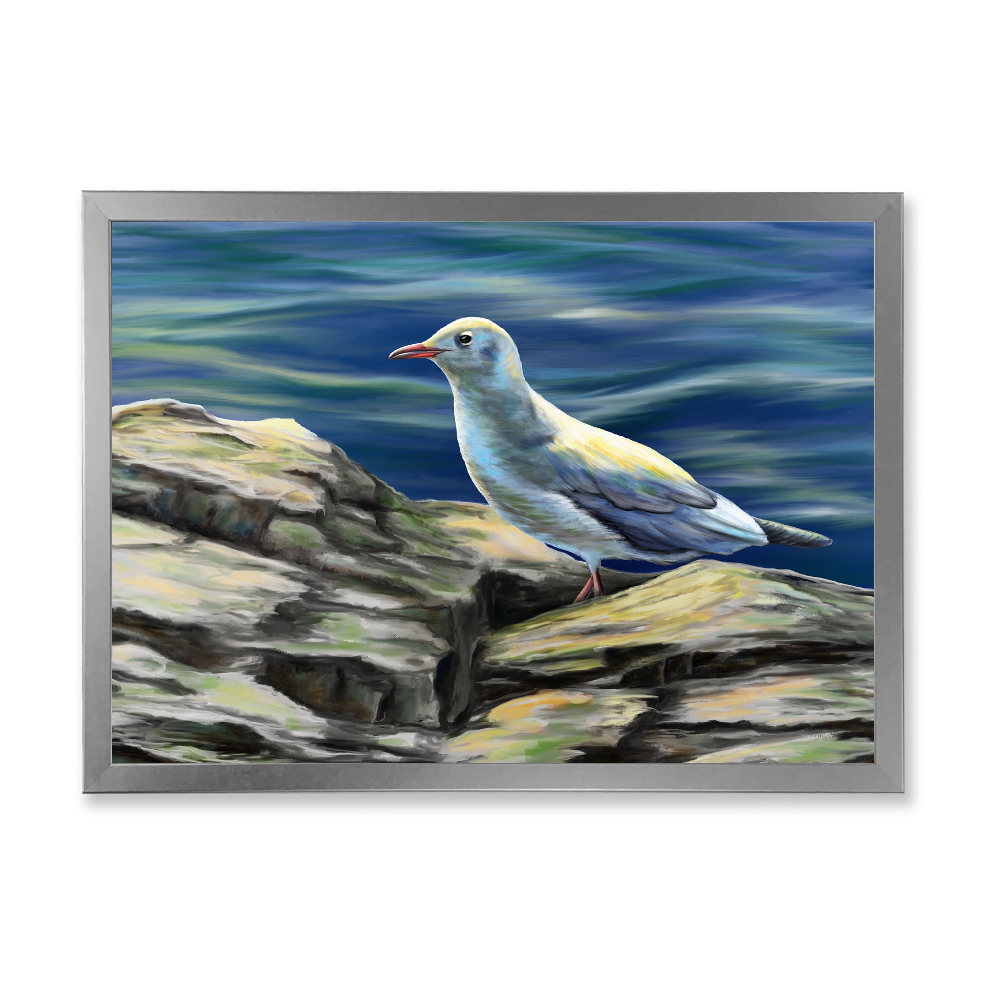 Designart 'Portrait of Seagull Birds By The Sea' Nautical & Coastal Framed Art Print