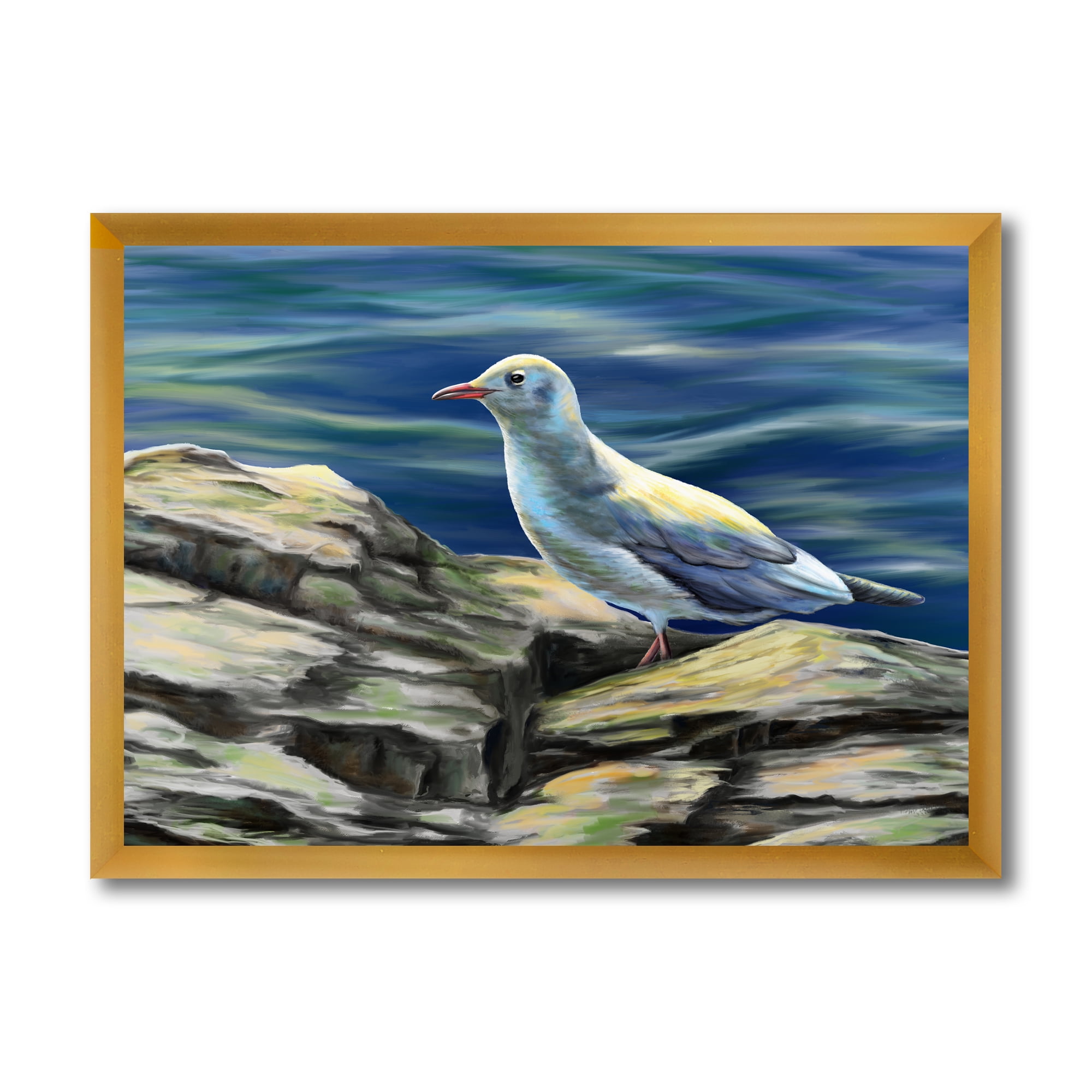 Designart 'Portrait of Seagull Birds By The Sea' Nautical & Coastal Framed Art Print
