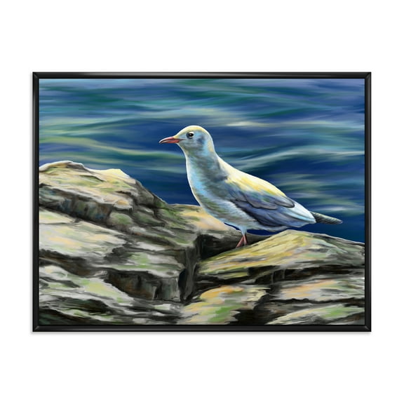 Designart 'Portrait of Seagull Birds By The Sea' Nautical & Coastal Framed Canvas Wall Art Print
