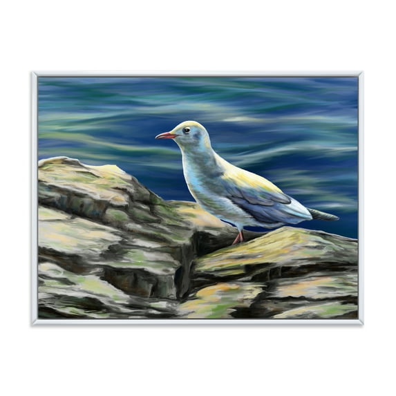 Designart 'Portrait of Seagull Birds By The Sea' Nautical & Coastal Framed Canvas Wall Art Print