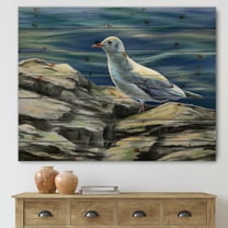 Designart 'Portrait of Seagull Birds By The Sea' Nautical & Coastal Print on Natural Pine Wood