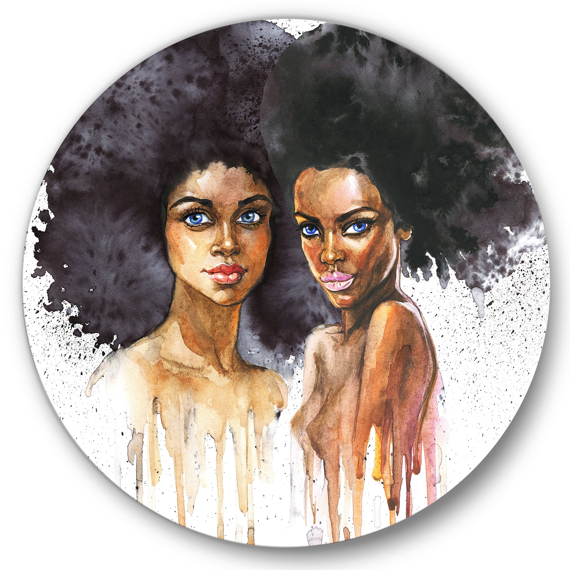 Designart 'Portrait of Two African American Women' Modern Circle Metal Wall Art 29x29 - Disc of 29