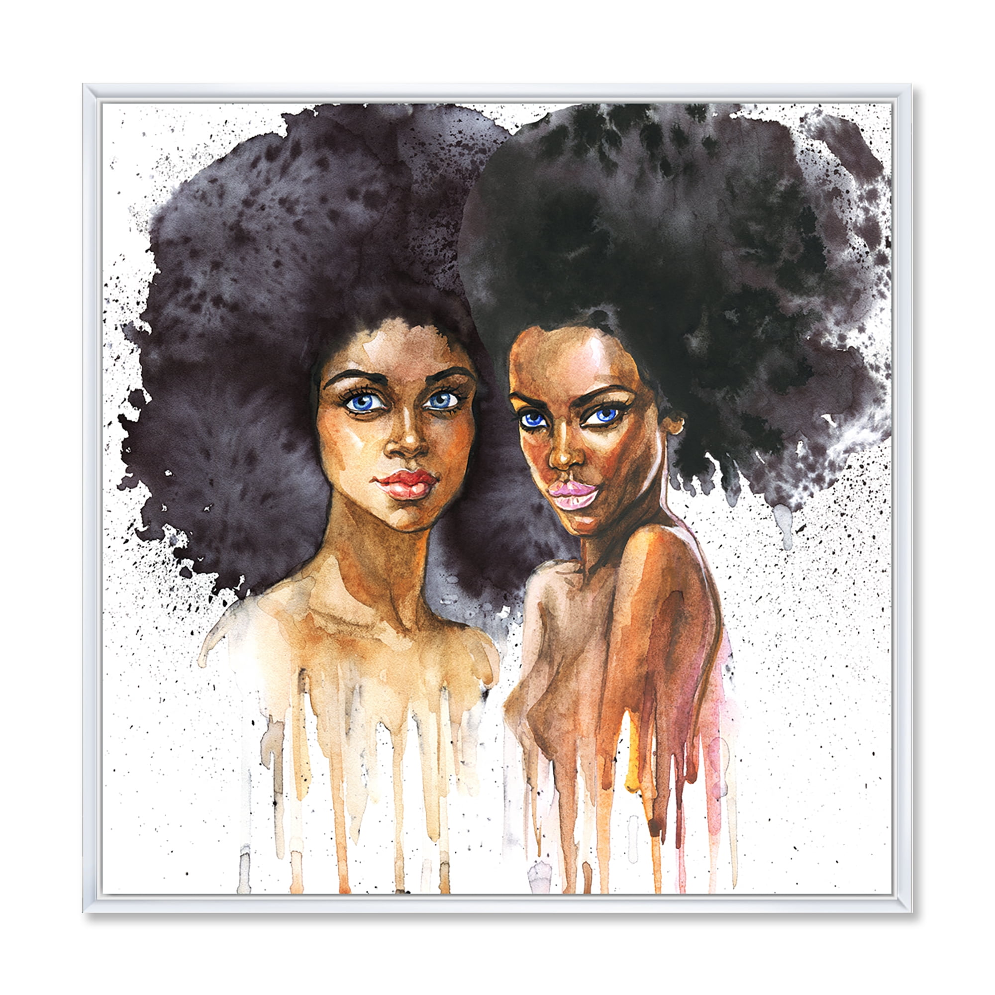 Designart 'Portrait of Two African American Women' Modern Framed Canvas Wall Art Print