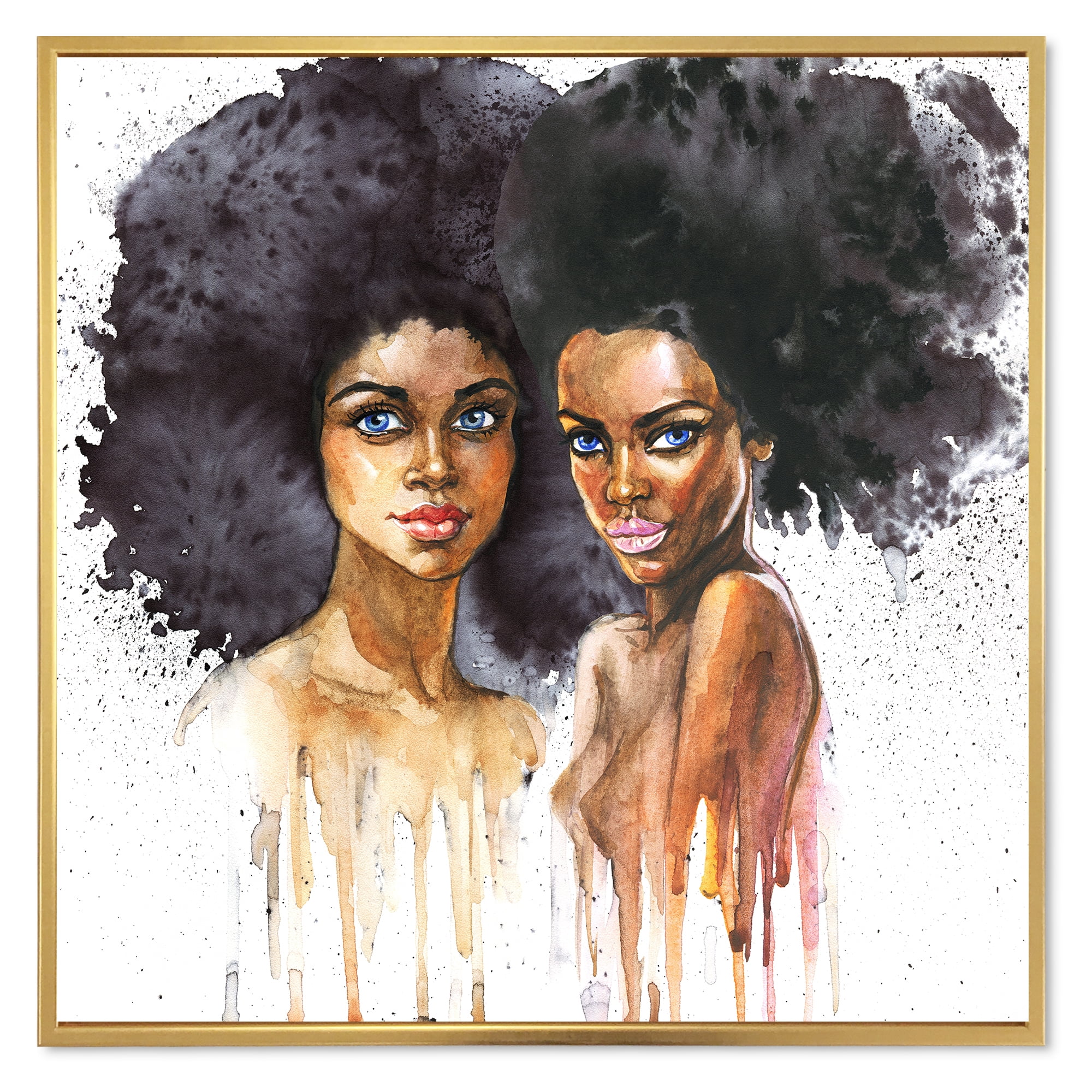 Designart 'Portrait of Two African American Women' Modern Framed Canvas Wall Art Print